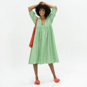 CARO THE LABEL Kruger Peppermint Green White Stripe Cotton Smock Midi